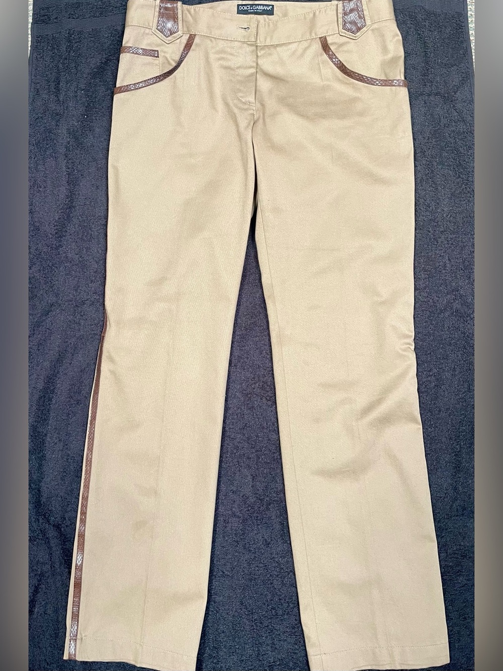 Dolce & Gabbana Beige Chinos with Brown Snakeskin Trim - Picture 2 of 11